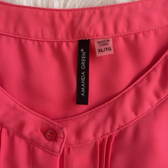 Amanda green coral button up short sleeve blouse size XL! - Picture 4 of 5